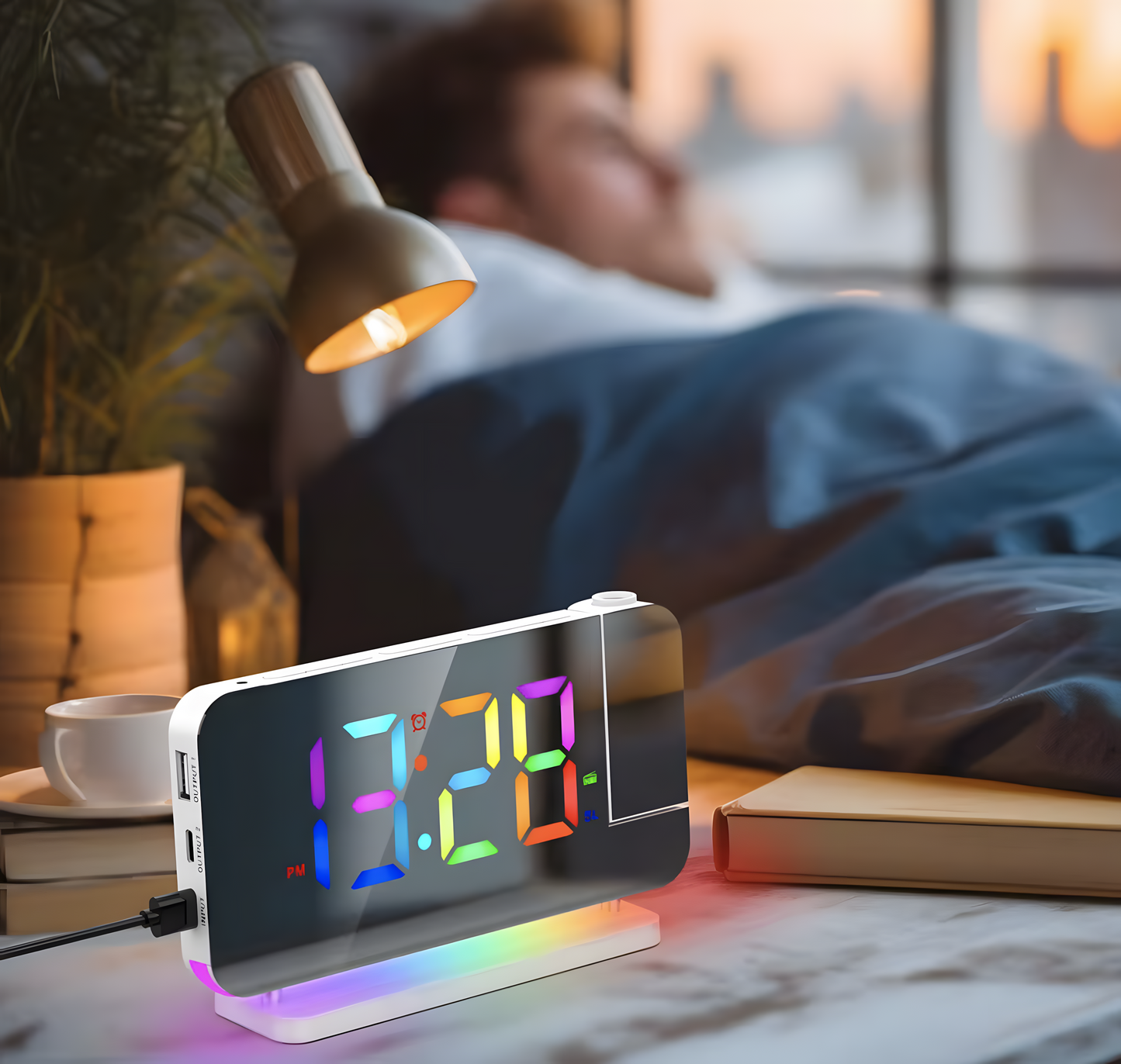 Réveil Projecteur LED | Projection RGB, Radio FM & Double USB | Projexia