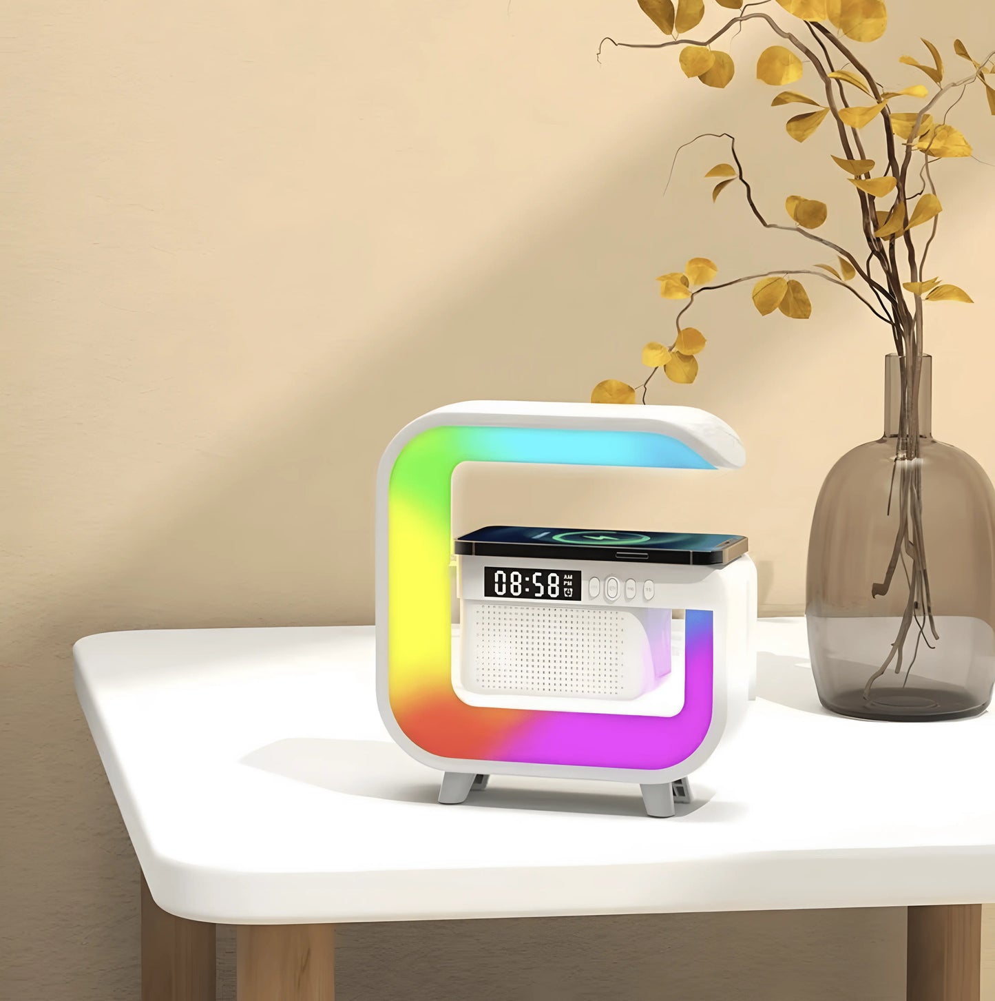 Réveil Simulateur d'Aube | Chargeur Sans Fil, Bluetooth & Veilleuse Multicolore | Noava