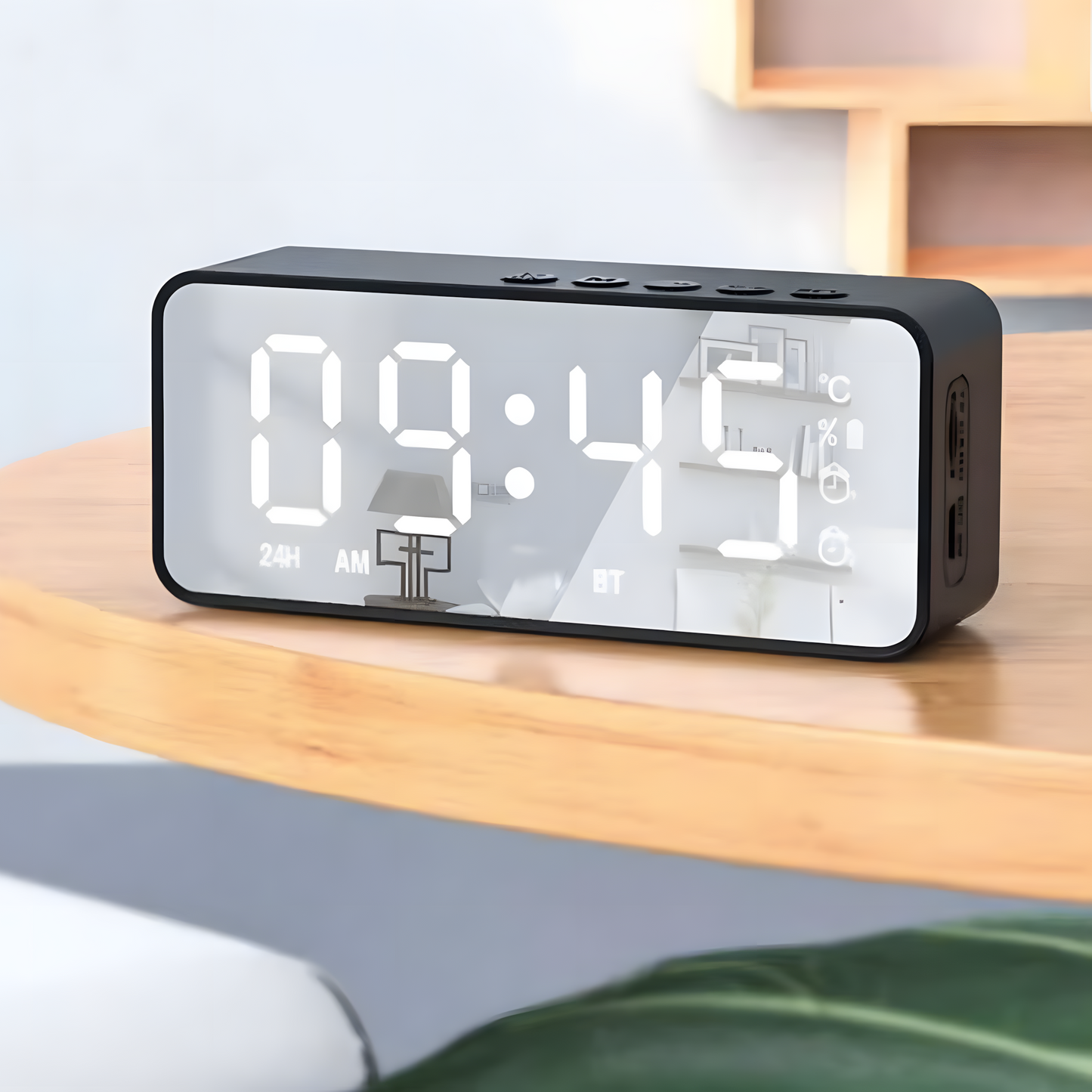 Réveil Radio | Enceinte Bluetooth FM & Réveil Miroir Compact | Reverba