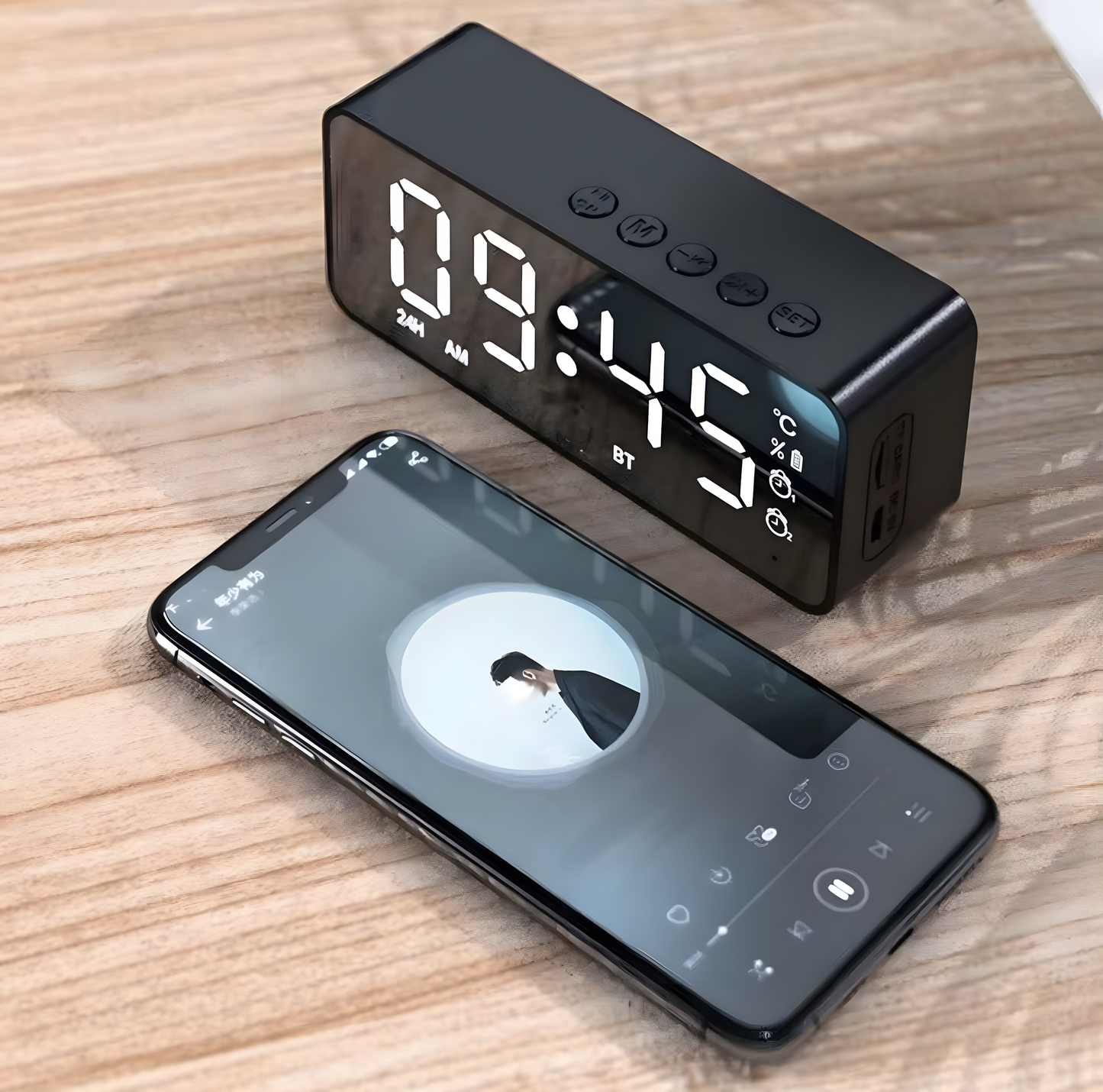 Réveil Radio | Enceinte Bluetooth FM & Réveil Miroir Compact | Reverba