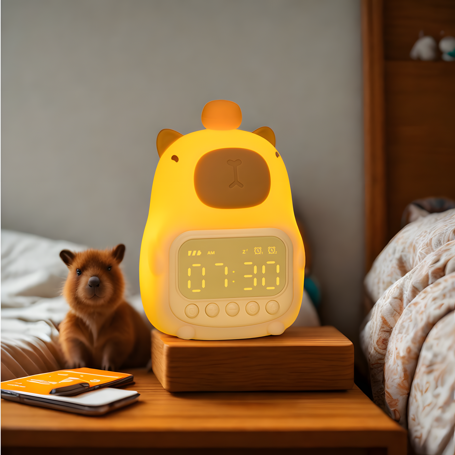 Réveil Enfant | Veilleuse Animal & Lumière Réglable | Poka