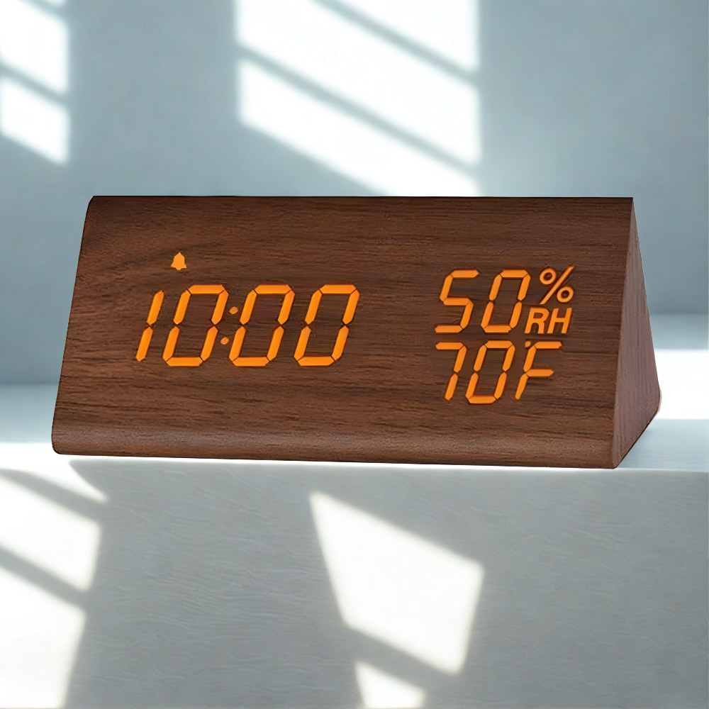 Réveil Bois LED | Alarme, Heure, Température & Humidité | Triowood