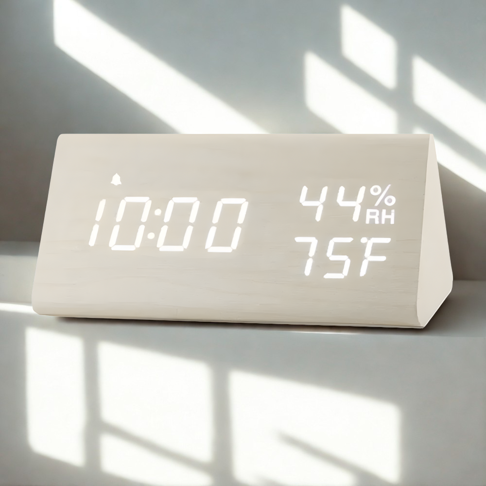 Réveil Bois LED | Alarme, Heure, Température & Humidité | Triowood