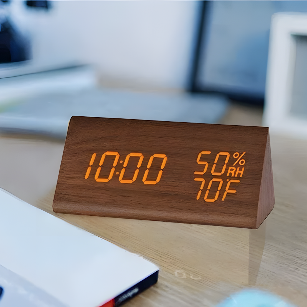 Réveil Bois LED | Alarme, Heure, Température & Humidité | Triowood