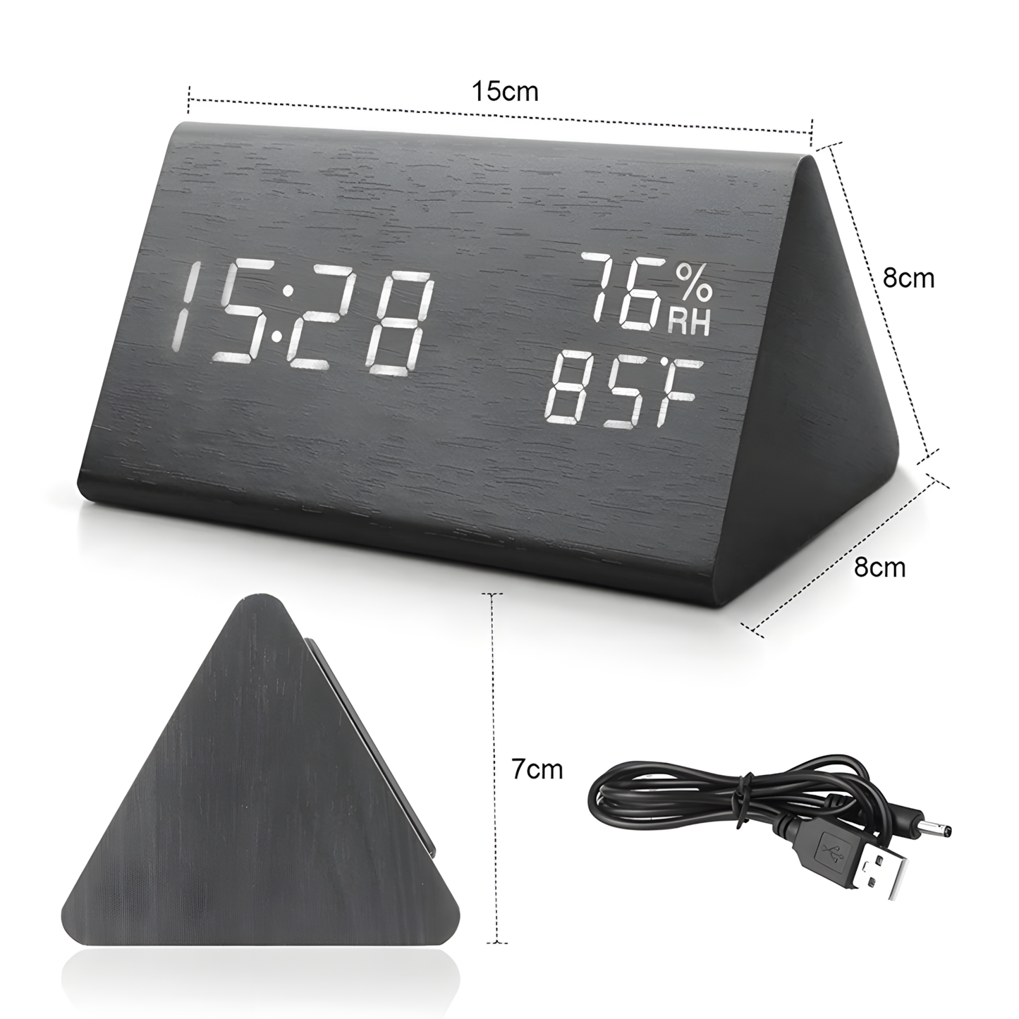 Réveil Bois LED | Alarme, Heure, Température & Humidité | Triowood