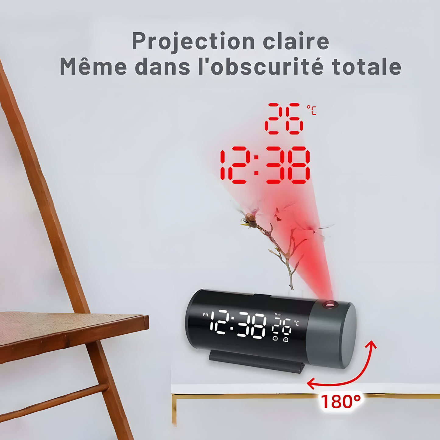 Réveil Projecteur LED | Projection 180°, Luminosité Réglable & Écran LED | DrimCast