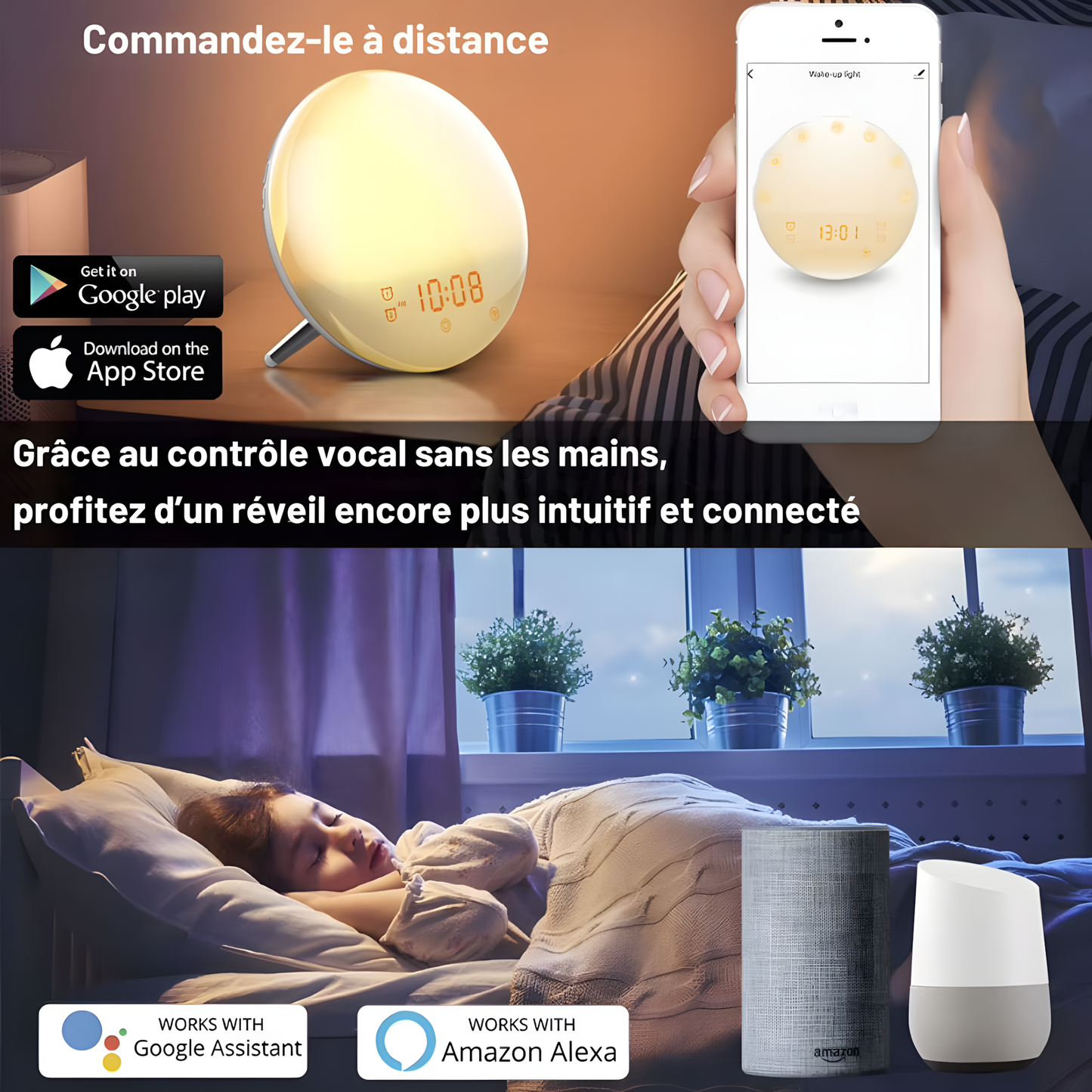 Réveil Simulateur d'Aube LED | Lumière Naturelle & Commande Smart | Aubéa