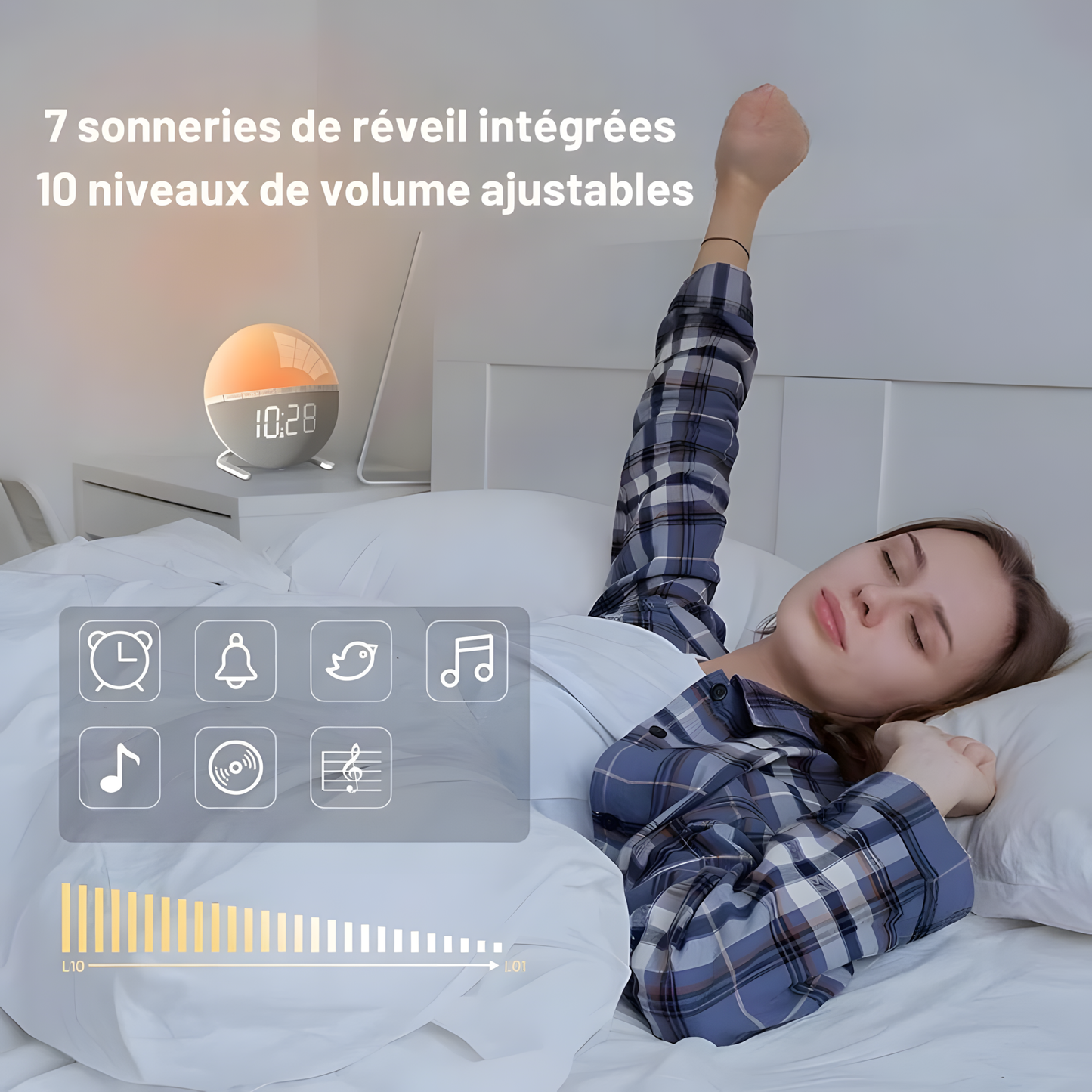 Réveil Simulateur d'Aube LED | Lumière Douce & Sons Naturels | Aurora