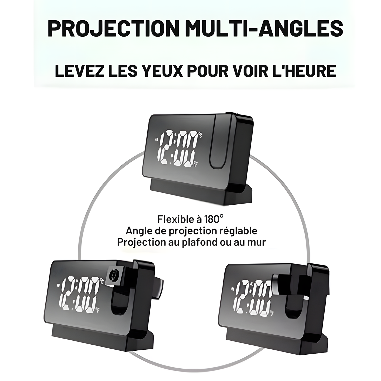Réveil Projecteur LED | Projection Rotative 180° & Écran Couleur Silencieux | Projecta