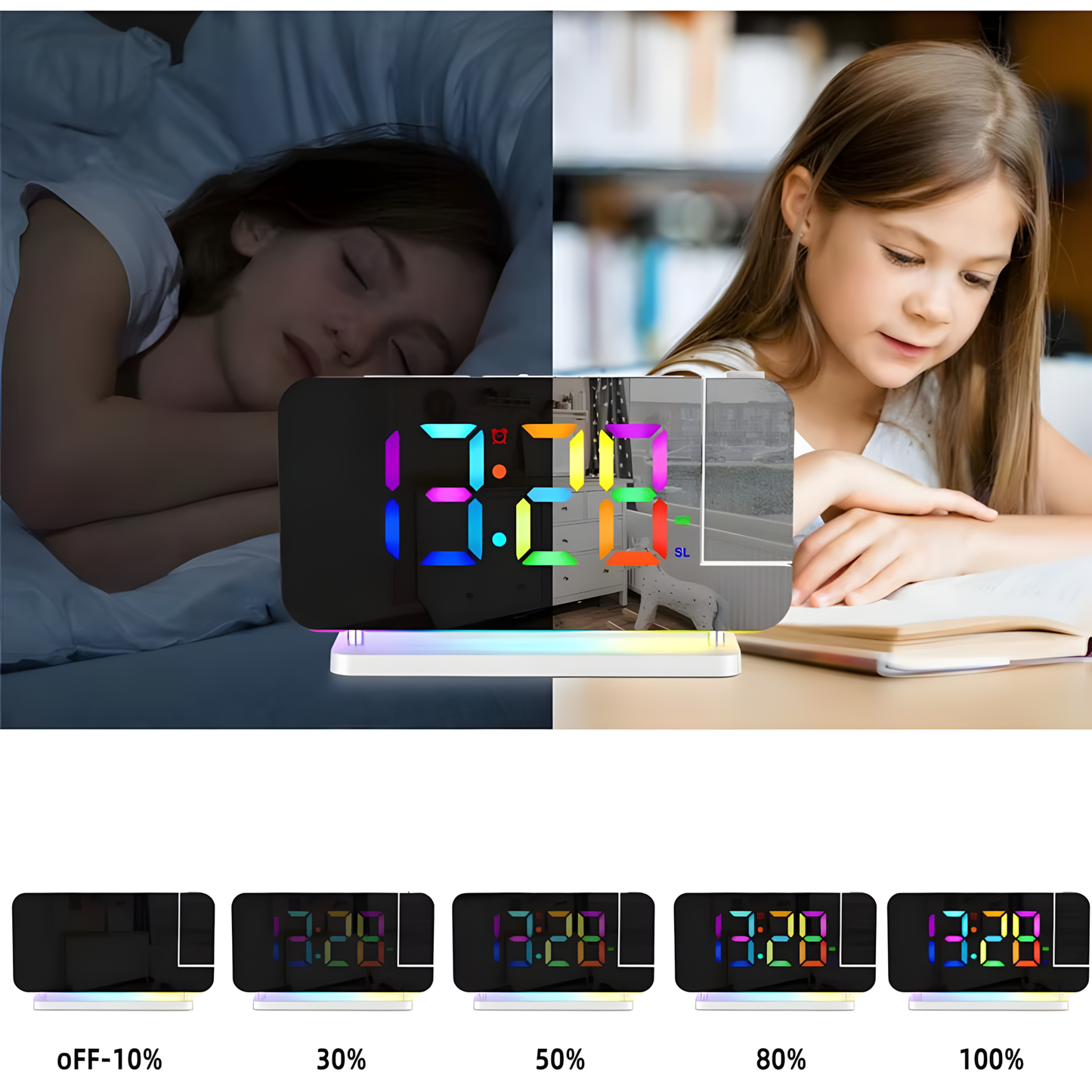 Réveil Projecteur LED | Projection RGB, Radio FM & Double USB | Projexia