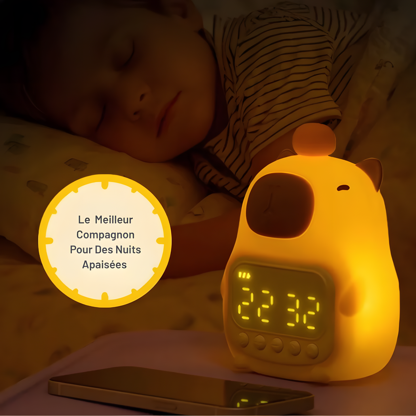 Réveil Enfant | Veilleuse Animal & Lumière Réglable | Poka