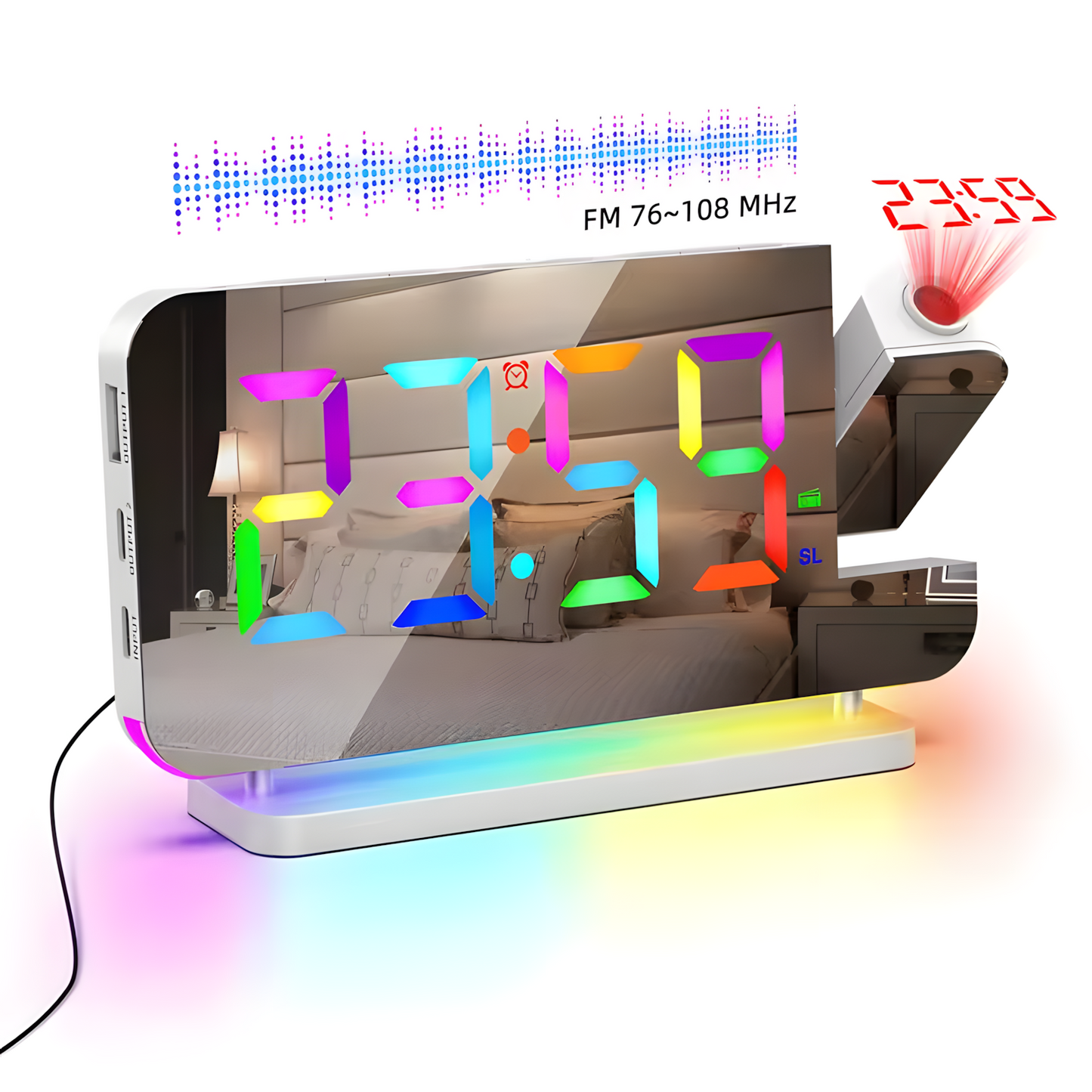 Réveil Projecteur LED | Projection RGB, Radio FM & Double USB | Projexia