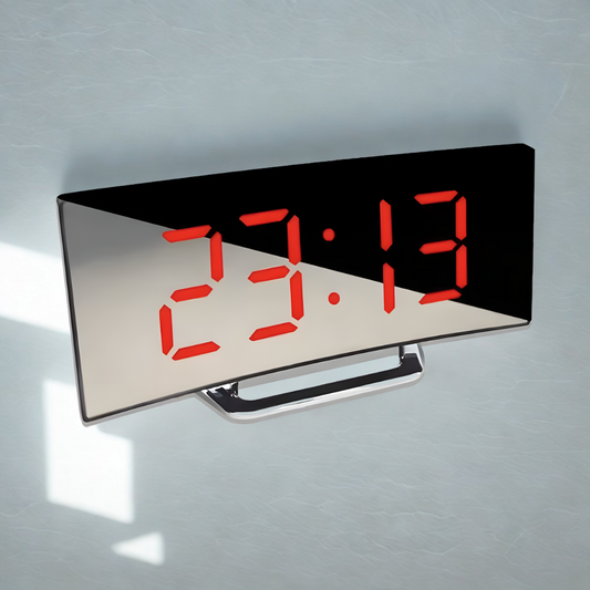 Réveil Numérique LED | Miroir Incurvé, Grand Écran & Charge USB | Vireon
