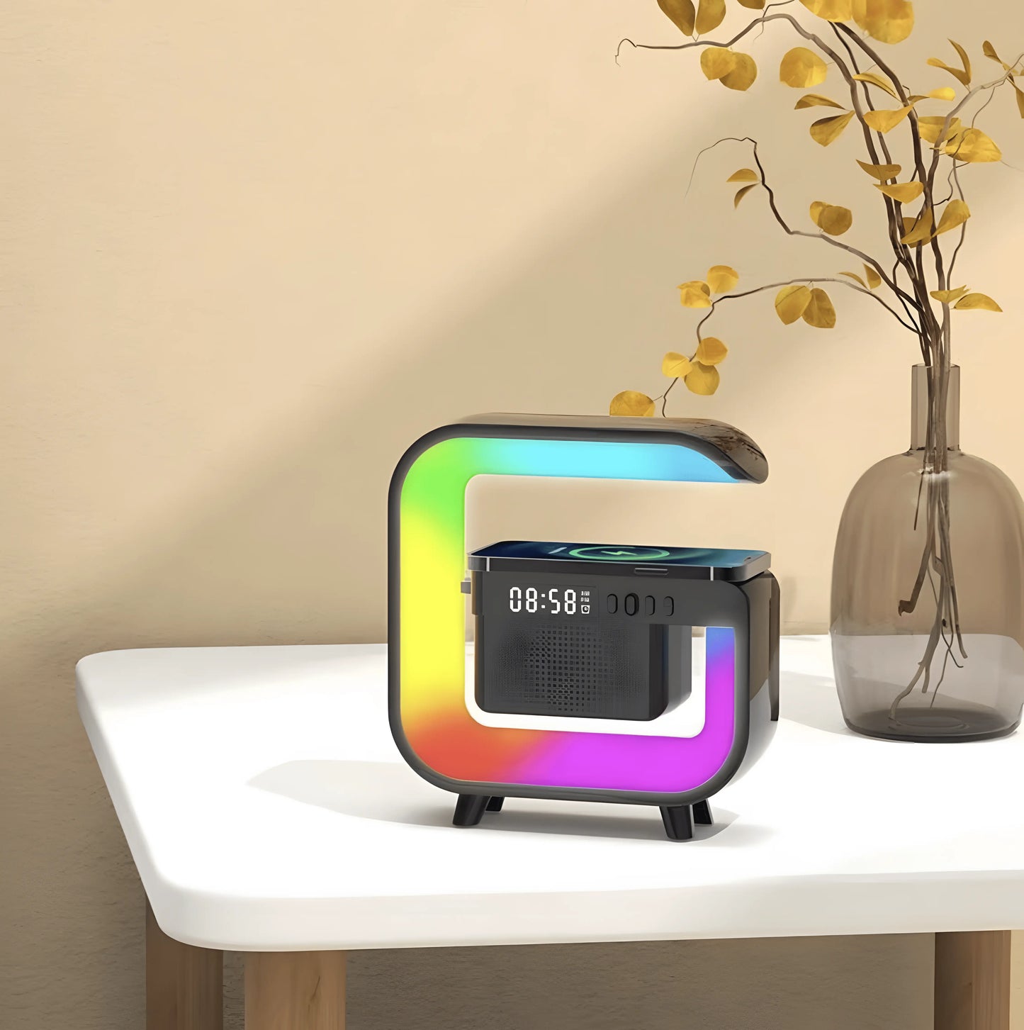 Réveil Simulateur d'Aube | Chargeur Sans Fil, Bluetooth & Veilleuse Multicolore | Noava