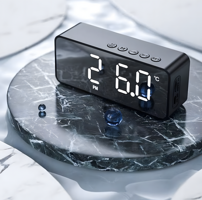 Réveil Radio | Enceinte Bluetooth FM & Réveil Miroir Compact | Reverba