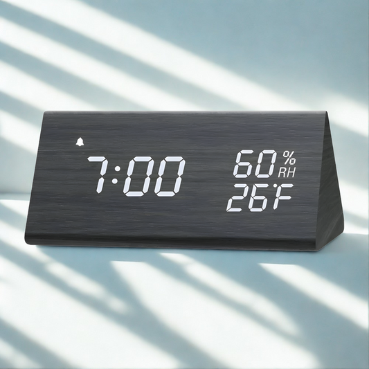 Réveil Bois LED | Alarme, Heure, Température & Humidité | Triowood