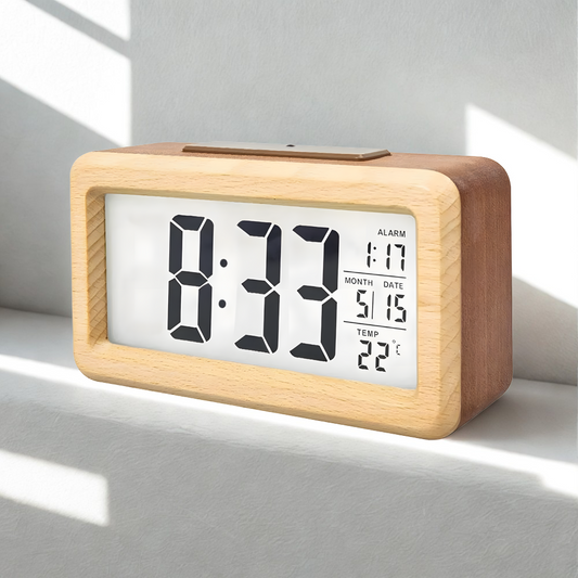 Réveil Bois LED | Calendrier & Température Élégant | Oakara