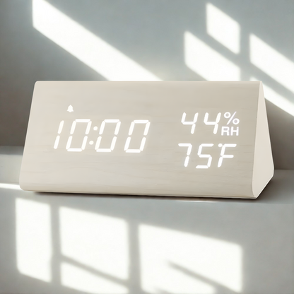 Réveil Bois LED | Alarme, Heure, Température & Humidité | Triowood