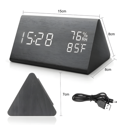 Réveil Bois LED | Alarme, Heure, Température & Humidité | Triowood