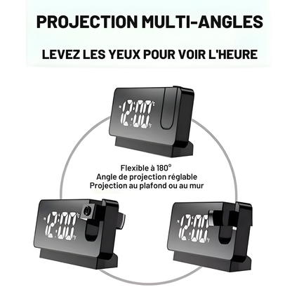 Réveil Projecteur LED | Projection Rotative 180° & Écran Couleur Silencieux | Projecta