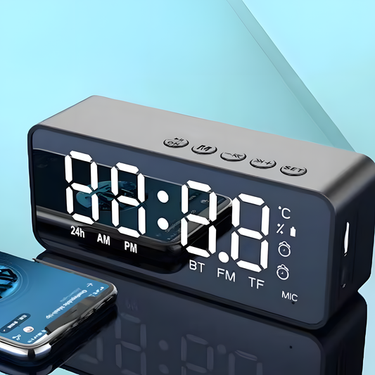 Réveil Radio | Enceinte Bluetooth FM & Réveil Miroir Compact | Reverba