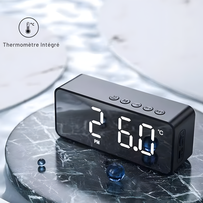 Réveil Radio | Enceinte Bluetooth FM & Réveil Miroir Compact | Reverba